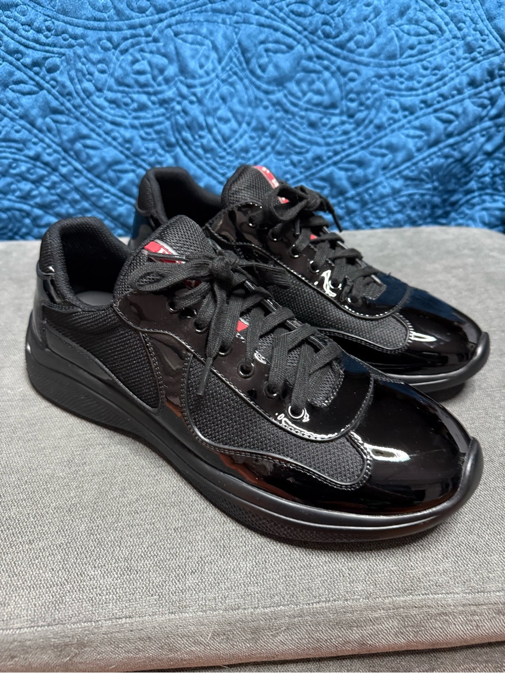 Prada Black Low-Top Patent & Mesh Sneakers